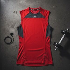 Adidas Techfit Compression Tank Top Men’s Medium Red Gray Workout Shirt